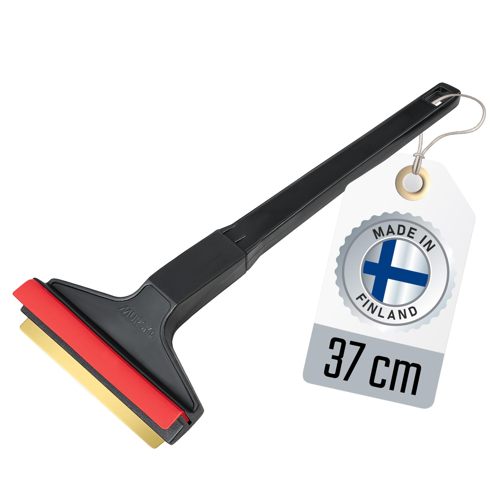 Eiskratzer Messing lang Auto - Scheibenkratzer Auto 37cm - schnell, mühelos & schonend - Premium HIPS - Murska mit Messingklinge & Gummilippe - effizient sicher Schneekratzer - Finnland Schwarz Rot von L & P Car Design