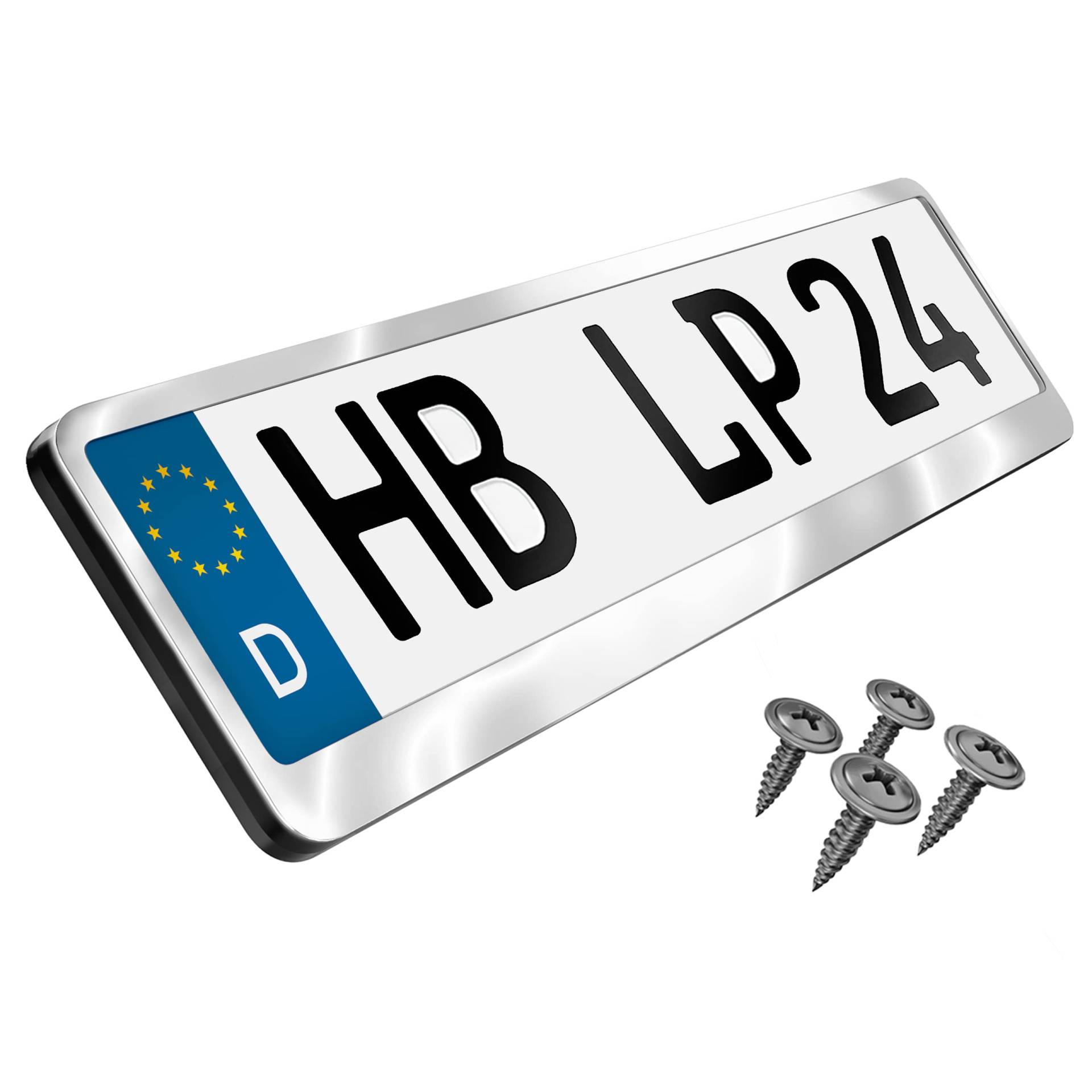 L&P Premium Kennzeichenhalter Auto Nummernschildhalter Edelstahl INOX V2A Kennzeichenverstärker Kennzeichenhalterung Nummernschildhalterung Verstärker Kennzeichen Nummernschild (Edelstahl poliert) von L & P Car Design