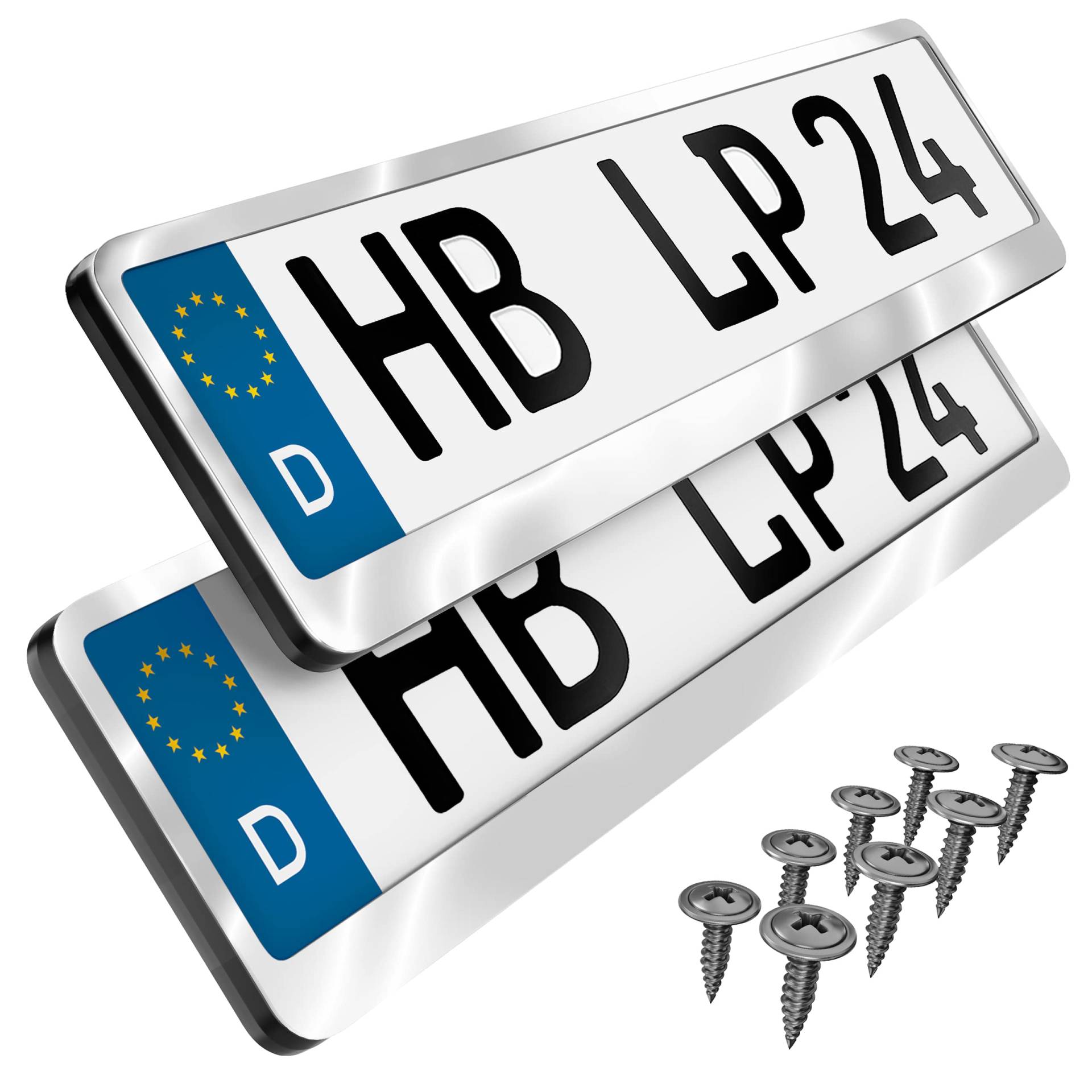 Premium Auto Kennzeichenhalter Nummernschildhalter Edelstahl poliert Kennzeichenverstärker Kennzeichenhalterung Nummernschildhalterung Halter Kennzeichen Nummernschild (Edelstahl poliert) von L & P Car Design