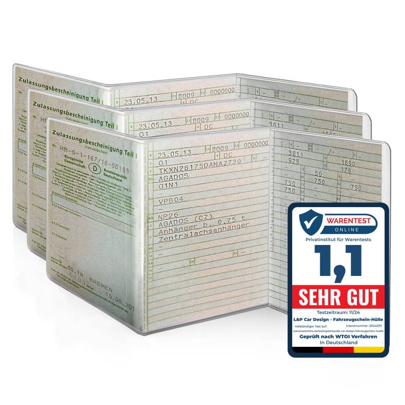 Fahrzeugschein Hülle Schutzhülle - [ 3 Stück ] für KFZ Schein - Hülle 3-TLG passgenau, glasklar, dokumentenecht & faltbar - Zulassungsschein Hülle transparent - Mappe Etui aus PVC - L&P A250-3 von L & P Car Design