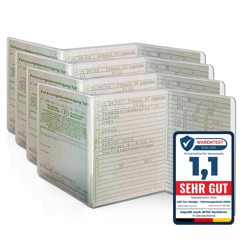 Fahrzeugschein Hülle - Schutzhülle [ 4 Stück ] für KFZ Schein Hülle 3-TLG passgenau, glasklar, dokumentenecht & faltbar - Zulassungsschein Hülle transparent - Mappe Etui aus PVC - L&P A250-4 von L & P Car Design