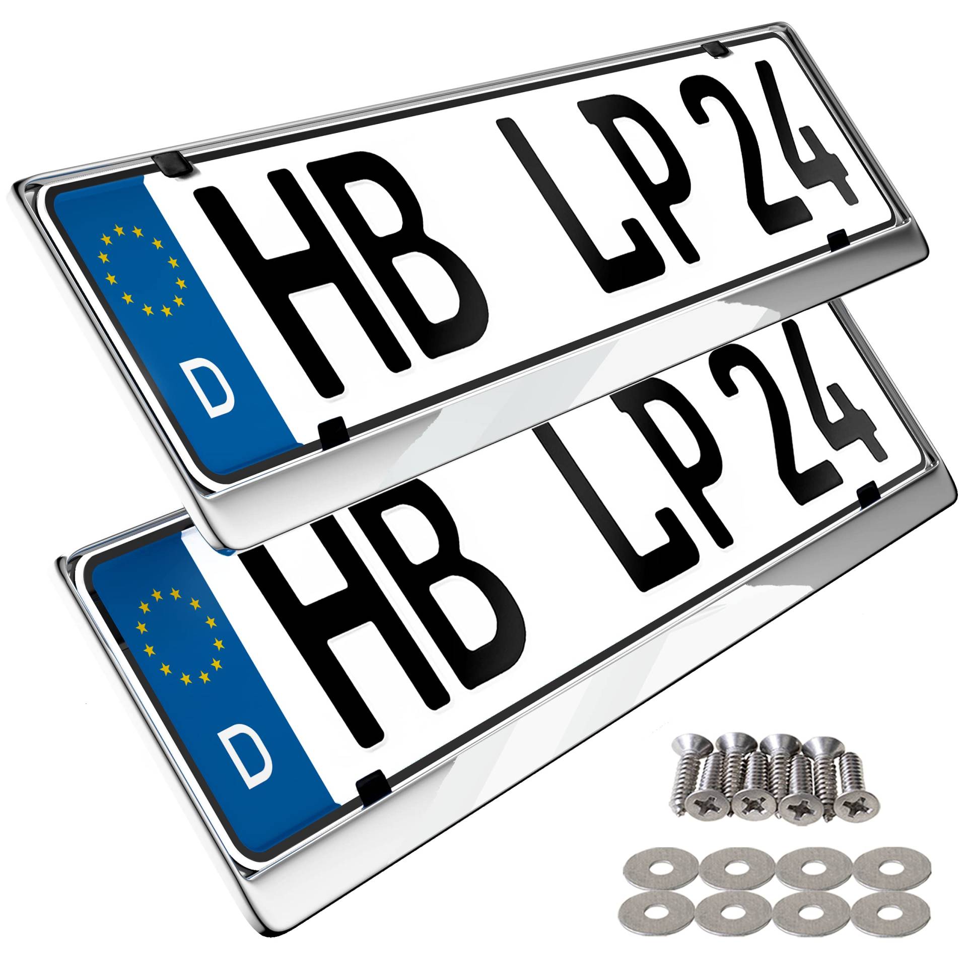 L & P Car Design 2 x Kennzeichenhalter in Edelstahl poliert - 100% Edelstahl -auch passend für gebogenen Stosstangen- INOX C.4580 (Chrom) L & P Car Design 2 x Kennzeichenhalter in Edelstahl poliert - 100% Edelstahl -auch passend für gebogenen Stosstangen- INOX C.4580 (Chrom) von L & P Car Design