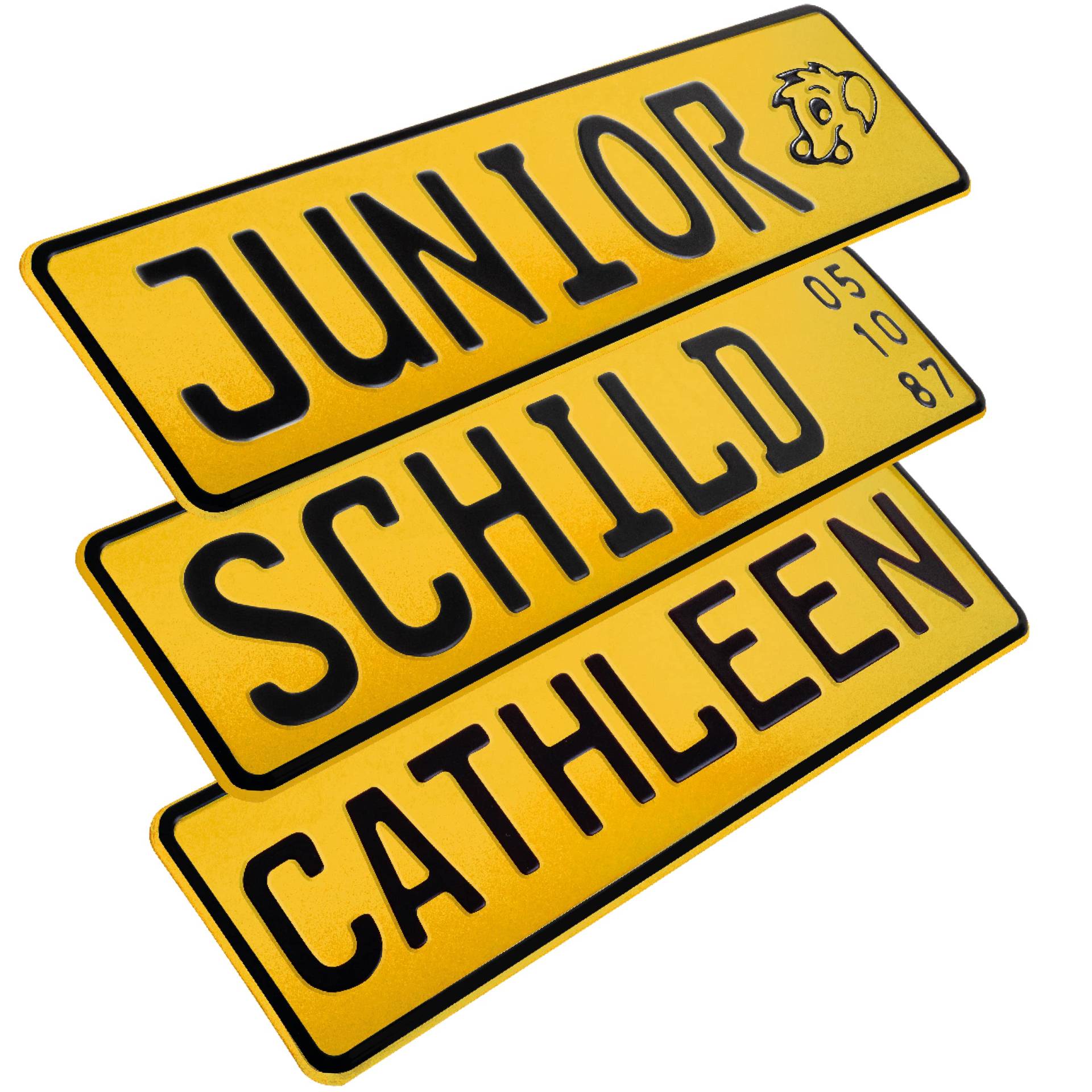1 Stück Kennzeichen Junior-Schild 34cm x 9cm Bohrung Farbwahl Wunschtext Wunschprägung Muster Datum Namenskennzeichen Bohrung / Saugnäpfen Namensschild Bobbycar Kettcar FUN Schild in Gelb 1 Stück Kennzeichen Junior-Schild 34cm x 9cm Bohrung Farbwahl Wunschtext Wunschprägung Muster Datum Namenskennzeichen Bohrung / Saugnäpfen Namensschild Bobbycar Kettcar FUN Schild in Gelb von L & P Car Design
