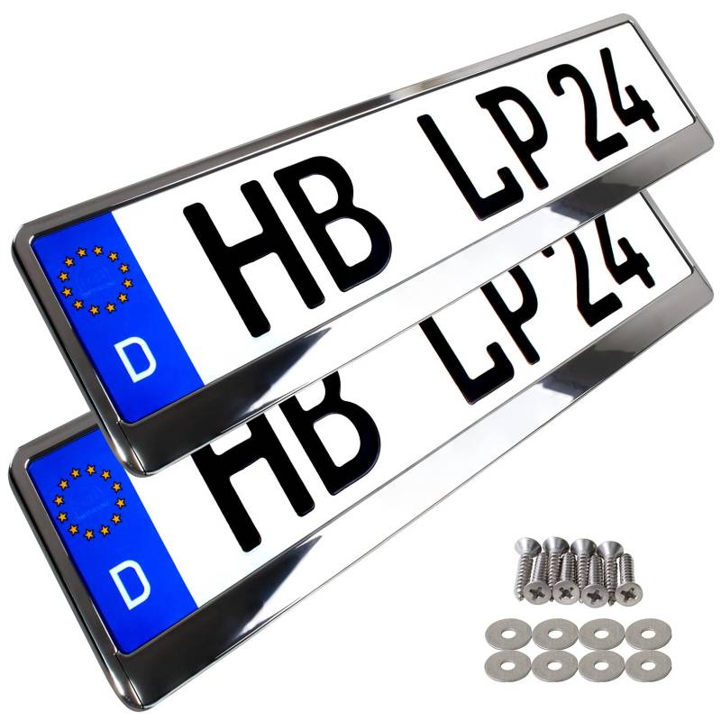 2 Kennzeichenhalter kurz 46 x 11cm Auto Nummernschildhalter Kurze Kennzeichenhalterung 460mm x 110mm Kurzer kennzeichenhalter (Chrom) von L & P Car Design