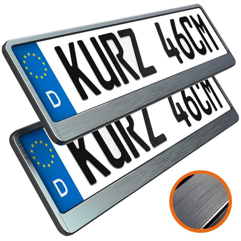 2 Kennzeichenhalter kurz 46 x 11cm Auto Nummernschildhalter Kurze Kennzeichenhalterung 460mm x 110mm Kurzer kennzeichenhalter (Chrom gebürstet) von L & P Car Design