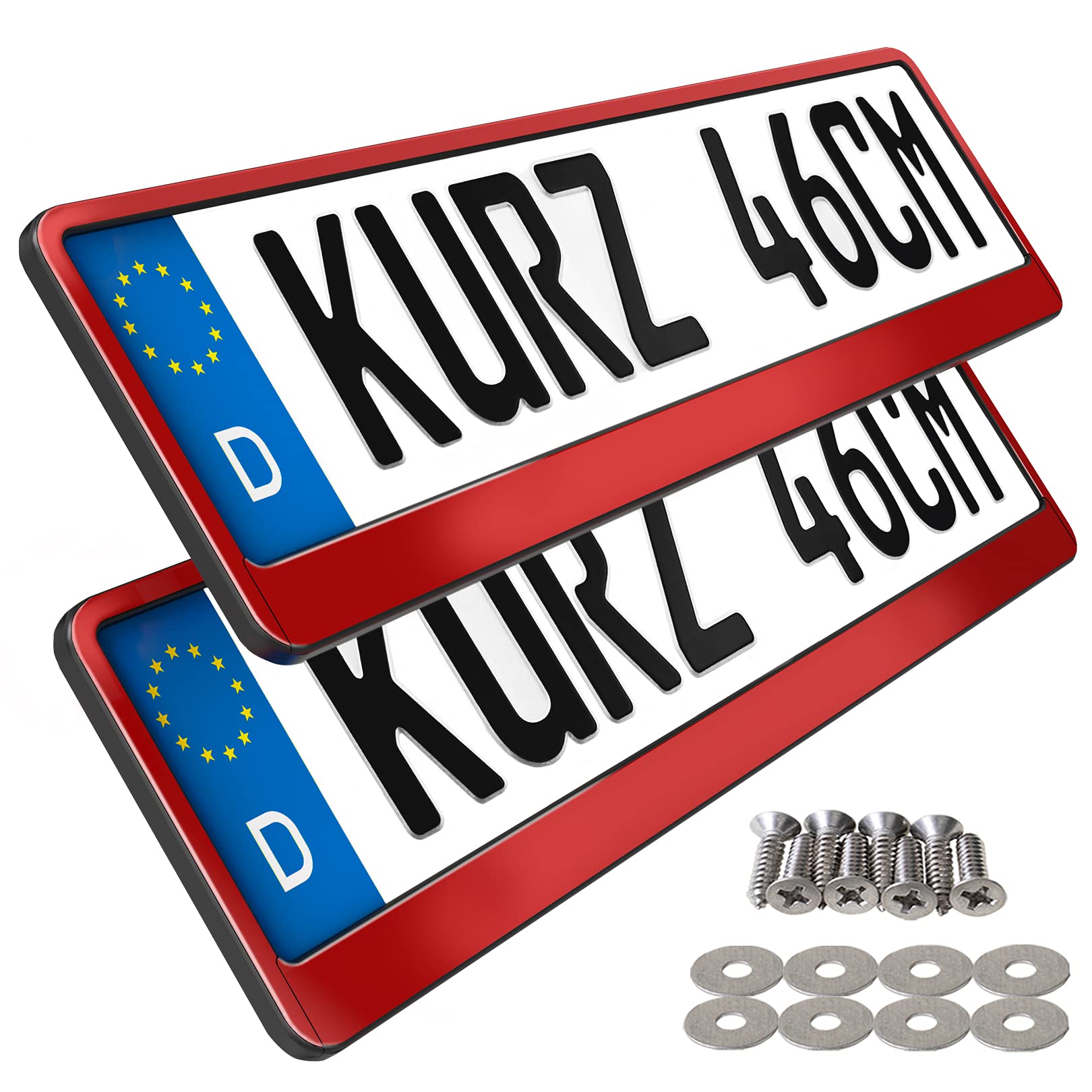2 Kennzeichenhalter kurz 46 x 11cm Auto Nummernschildhalter Kurze Kennzeichenhalterung 460mm x 110mm kurzer Kennzeichenhalter (Rot Hochglanz) von L & P Car Design