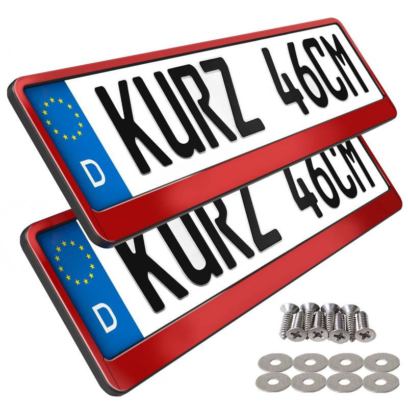 2 Kennzeichenhalter kurz 46 x 11cm Auto Nummernschildhalter Kurze Kennzeichenhalterung 460mm x 110mm kurzer Kennzeichenhalter (Rot Hochglanz) von L & P Car Design