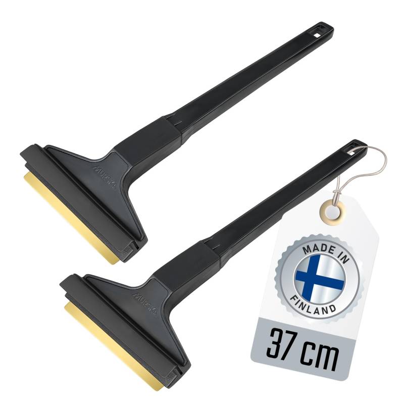 Eiskratzer Messing Auto lang - [2 Stück] Scheibenkratzer Auto 37cm - schnell, mühelos & schonend - Premium HIPS - Murska mit Messingklinge & Gummilippe - effizienter Schneekratzer - Finnland Schwarz von L & P Car Design