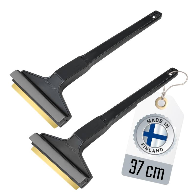 Eiskratzer lang Messing - [2 Stück] Scheibenkratzer Auto 37cm - schnell, mühelos & schonend - Premium HIPS - Murska mit Messingklinge & Gummilippe - effizienter Schneekratzer - Finnland Schwarz Grau von L & P Car Design