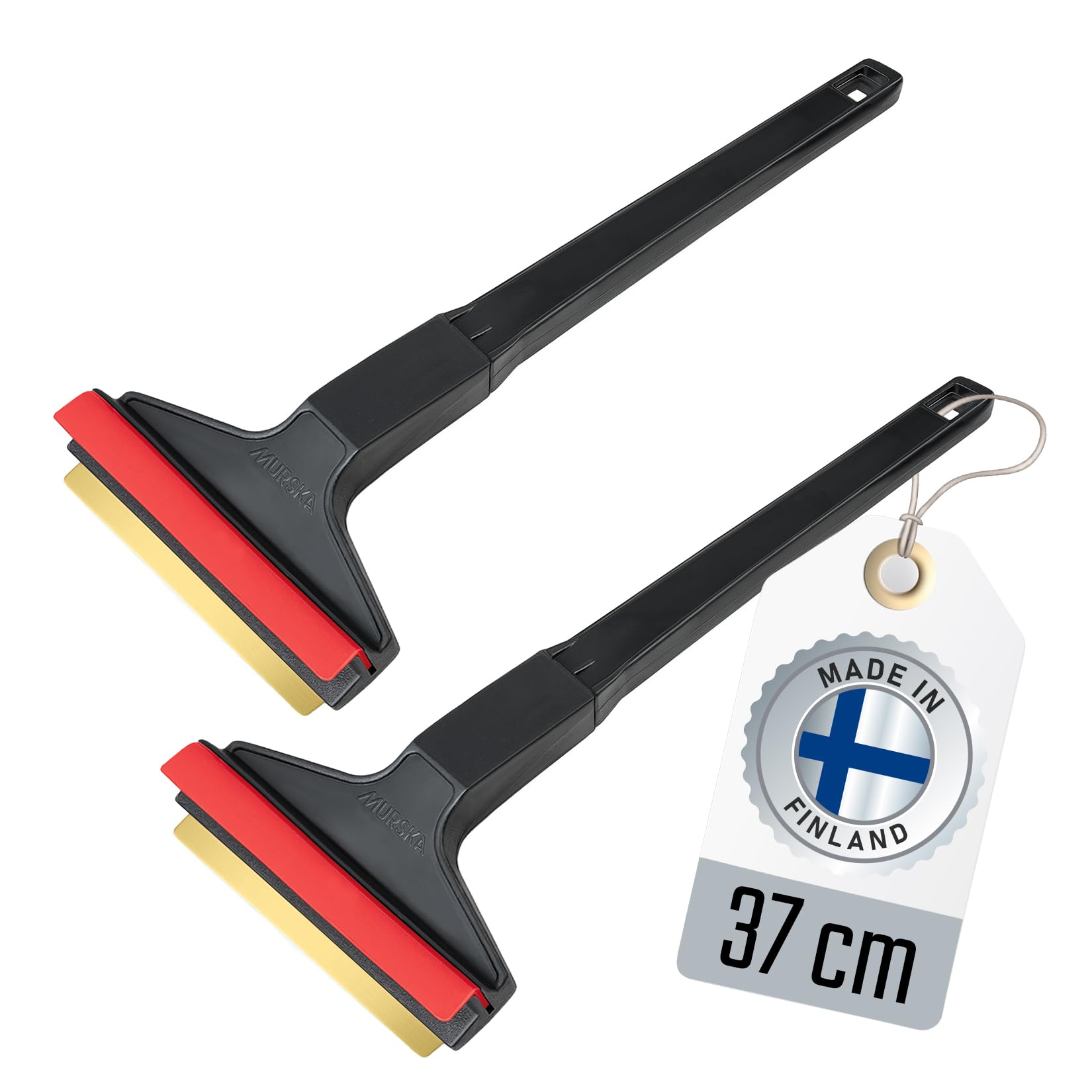 Eiskratzer Messing lang Auto - [2 Stück] Scheibenkratzer Auto 37cm - schnell, mühelos & schonend - Premium HIPS - Murska Messingklinge & Gummilippe - effizienter Schneekratzer - Finnland Schwarz Rot von L & P Car Design