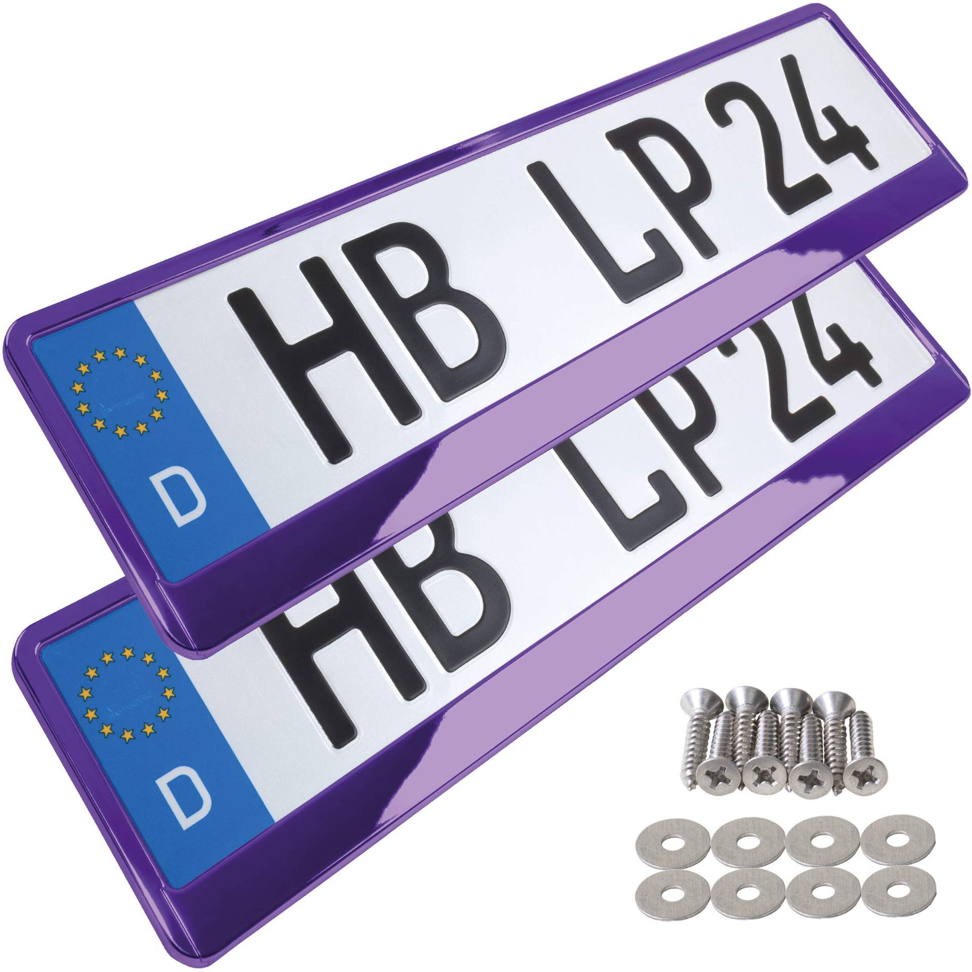 A154 Kennzeichenhalter 2 Stück Auto Nummernschildhalter violett chrom Kennzeichenverstärker Kennzeichenhalterung Nummernschildhalterung Verstärker Halter für Kennzeichen Nummernschild edel glänzend von L & P Car Design