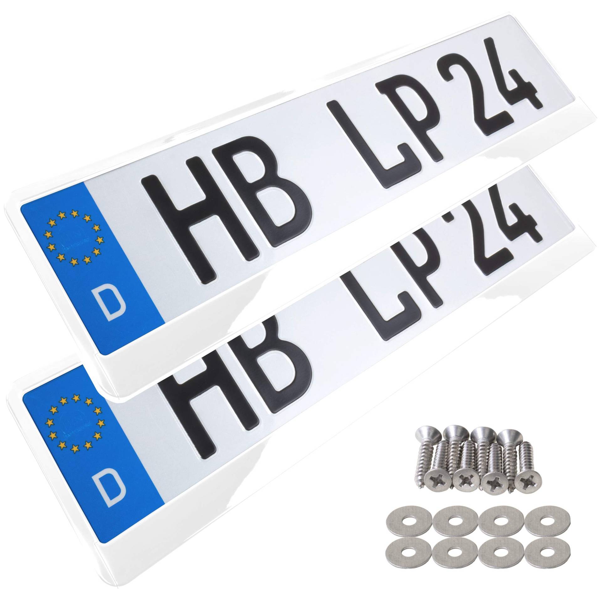 A158 Kennzeichenhalter 2 Stück Auto Nummernschildhalter weiß hochglanz Kennzeichenverstärker Kennzeichenhalterung Nummernschildhalterung Verstärker Halter für Kennzeichen Nummernschild edel glänzend von L & P Car Design