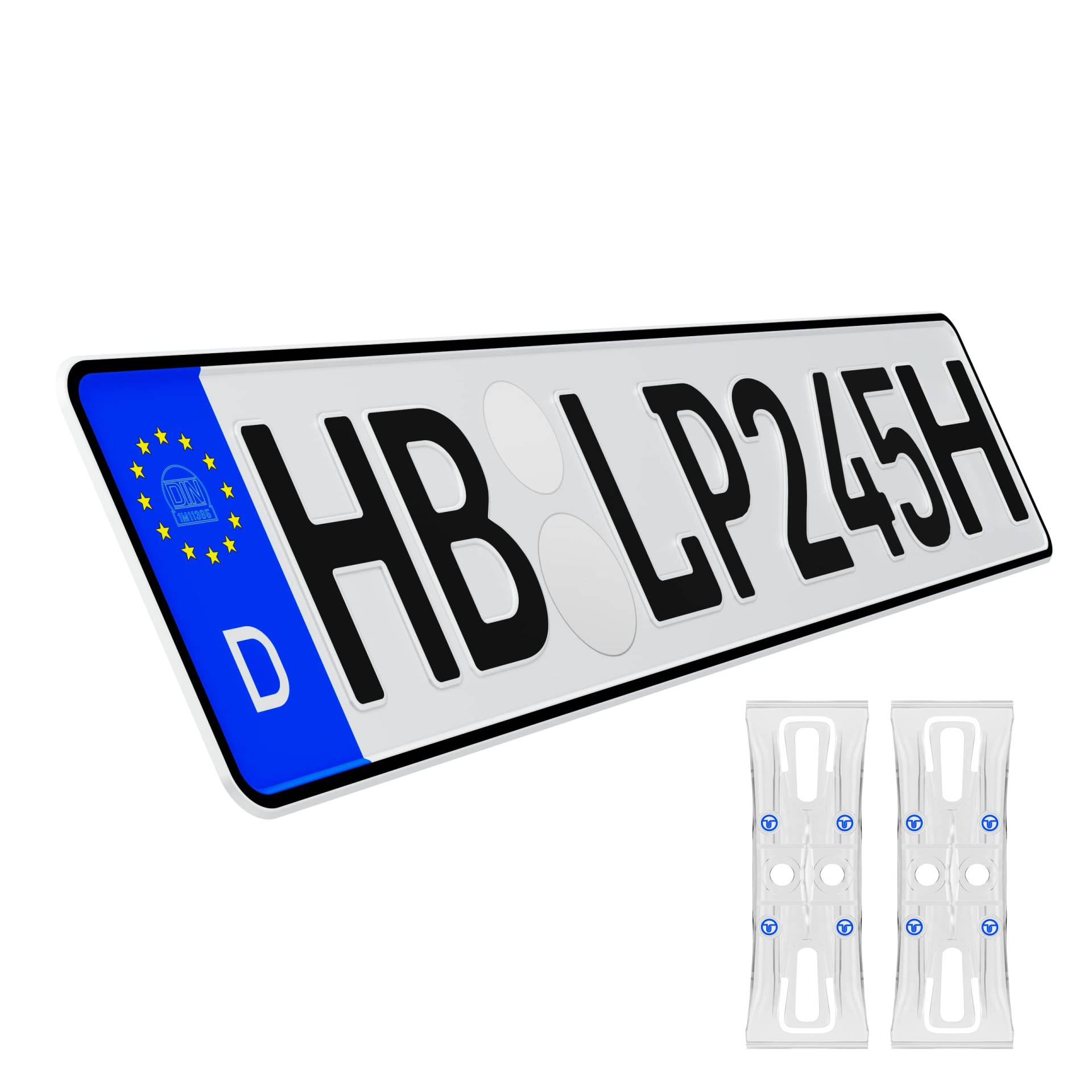 KFZ-Kennzeichen Oldtimer Auto Nummernschild inkl. rahmenlose Kennzeichenhalter transparent DIN Autokennzeichen 520mm x 110mm Fahrradträger Anhänger LKW Autoschild (04 Oldtimer H-Kennzeichen) von L & P Car Design