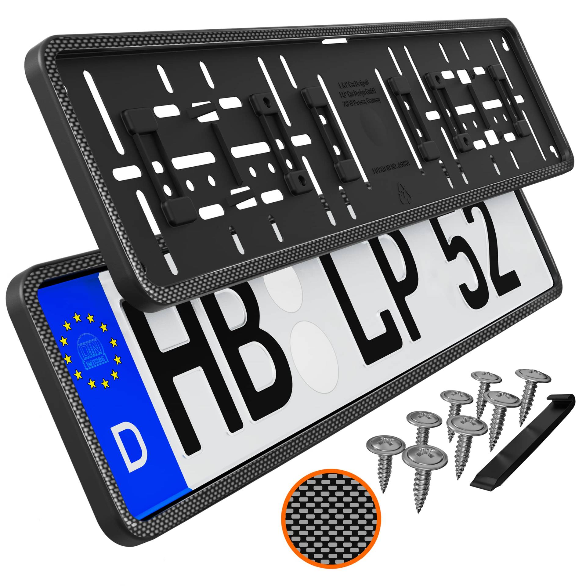 Kennzeichenhalter Kfz-Kennzeichen Halter Halterung Carbon-Optik 2 Stück von L & P Car Design