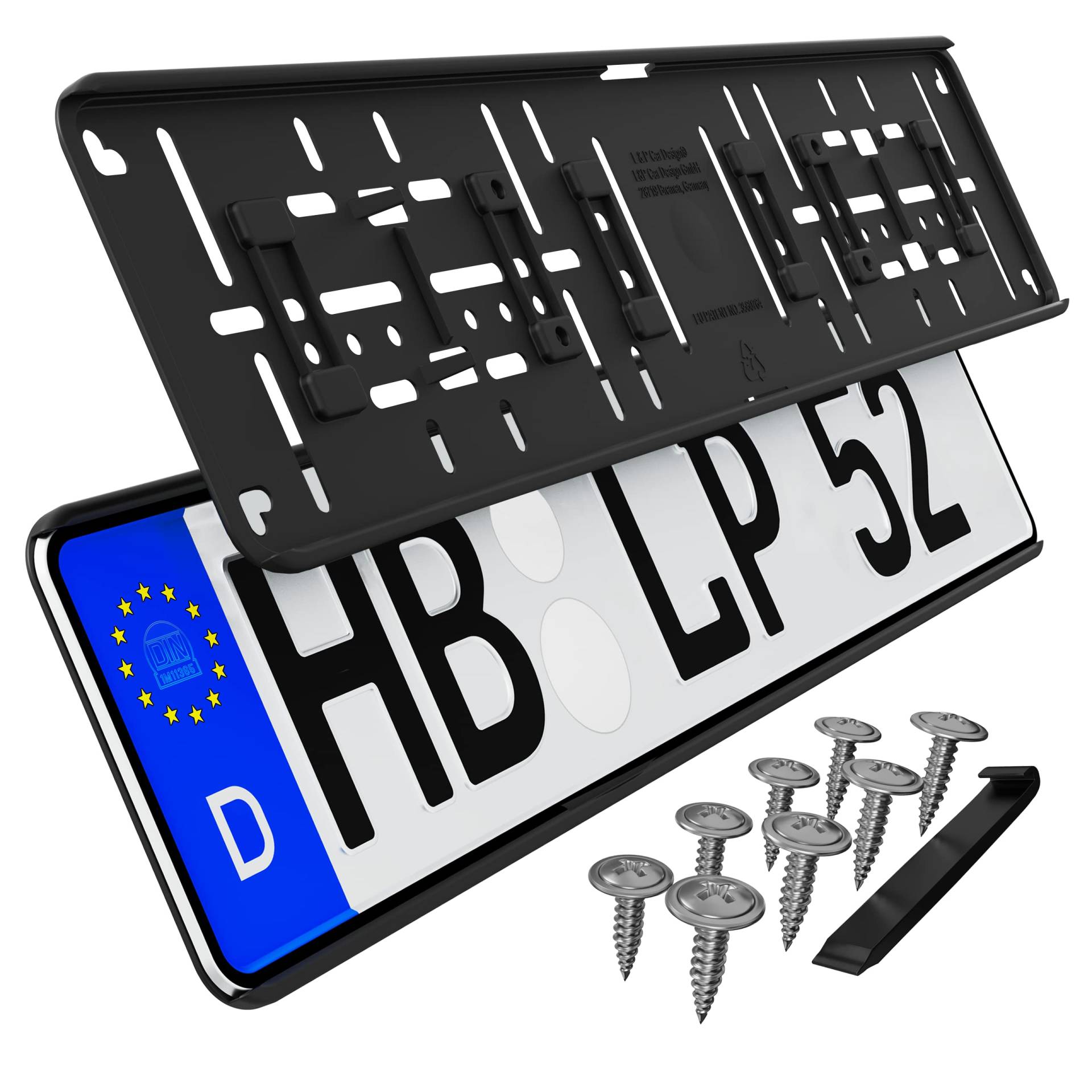 Kennzeichenhalter Rahmenlos ohne sichtbare Befestigungpunkte Kfz-Kennzeichen Halter Halterung Schwarz 2 Stück von L & P Car Design