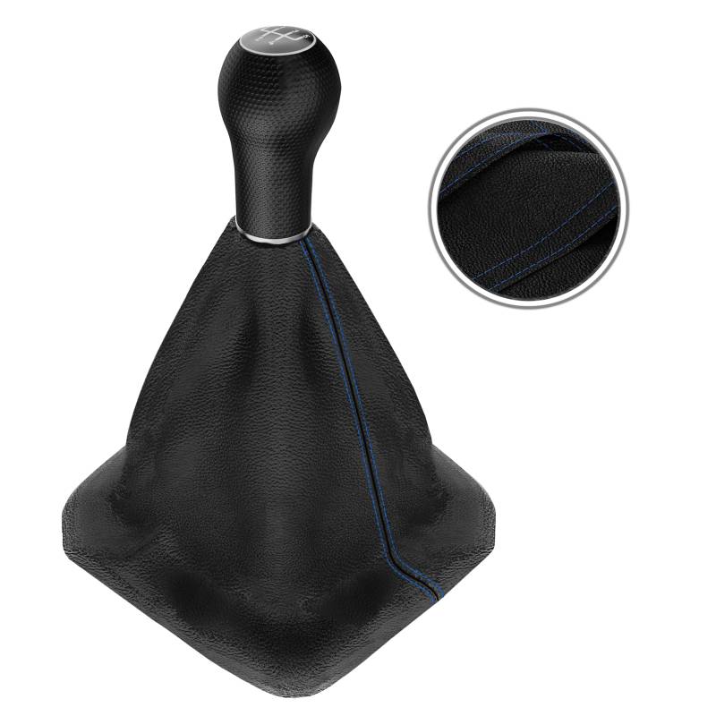 L & P Car Design Schaltsack Schaltmanschette Echtleder Schwarz Naht blau Schaltknauf 5 Gang 12mm kompatibel mit VW Golf 2 II 3 III Polo 6N Passat 35i Plug Play Ersatzteil von L & P Car Design
