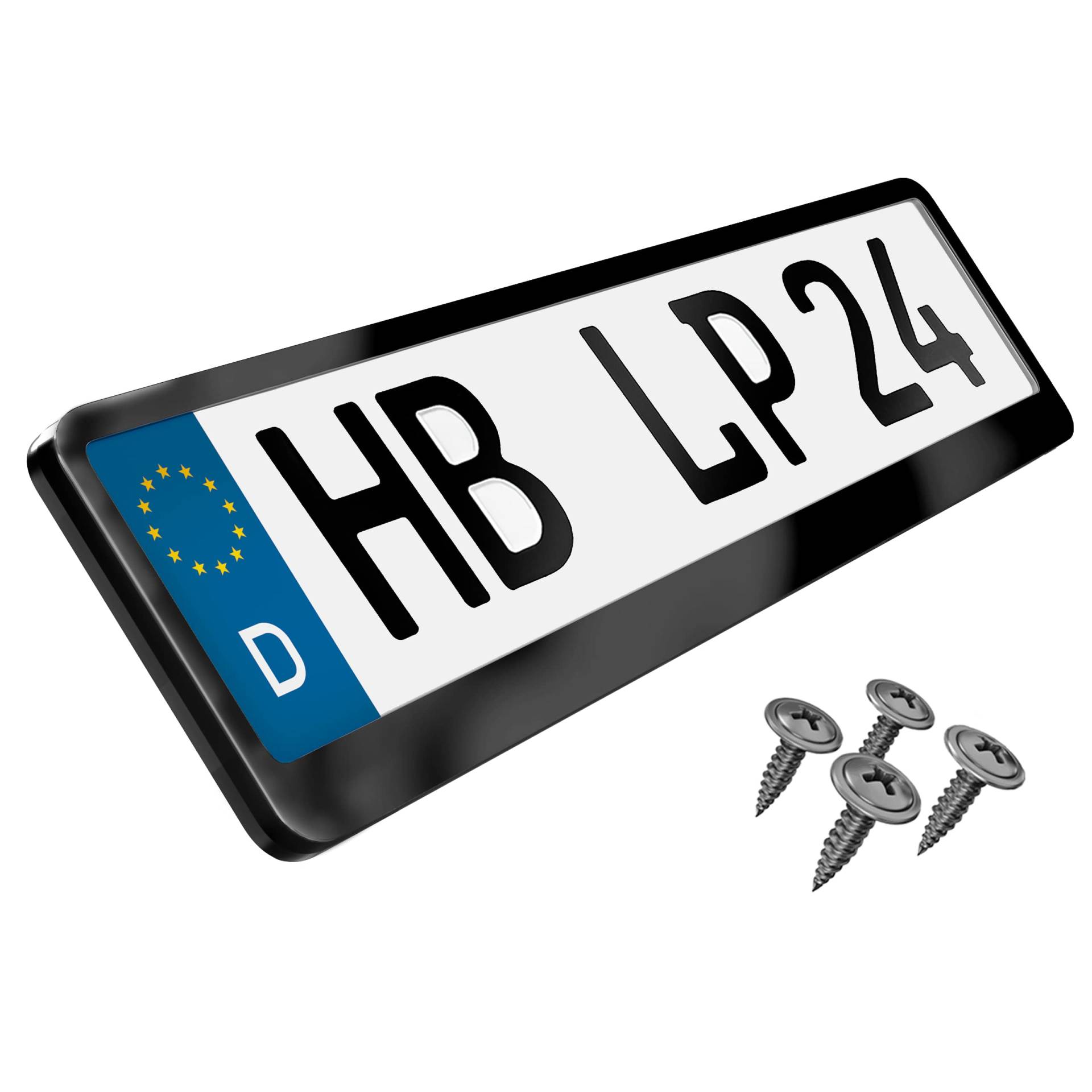 L&P Premium Kennzeichenhalter Auto Nummernschildhalter Edelstahl INOX V2A Kennzeichenverstärker Kennzeichenhalterung Nummernschildhalterung Verstärker Kennzeichen Nummernschild (Black - Chrom) von L & P Car Design