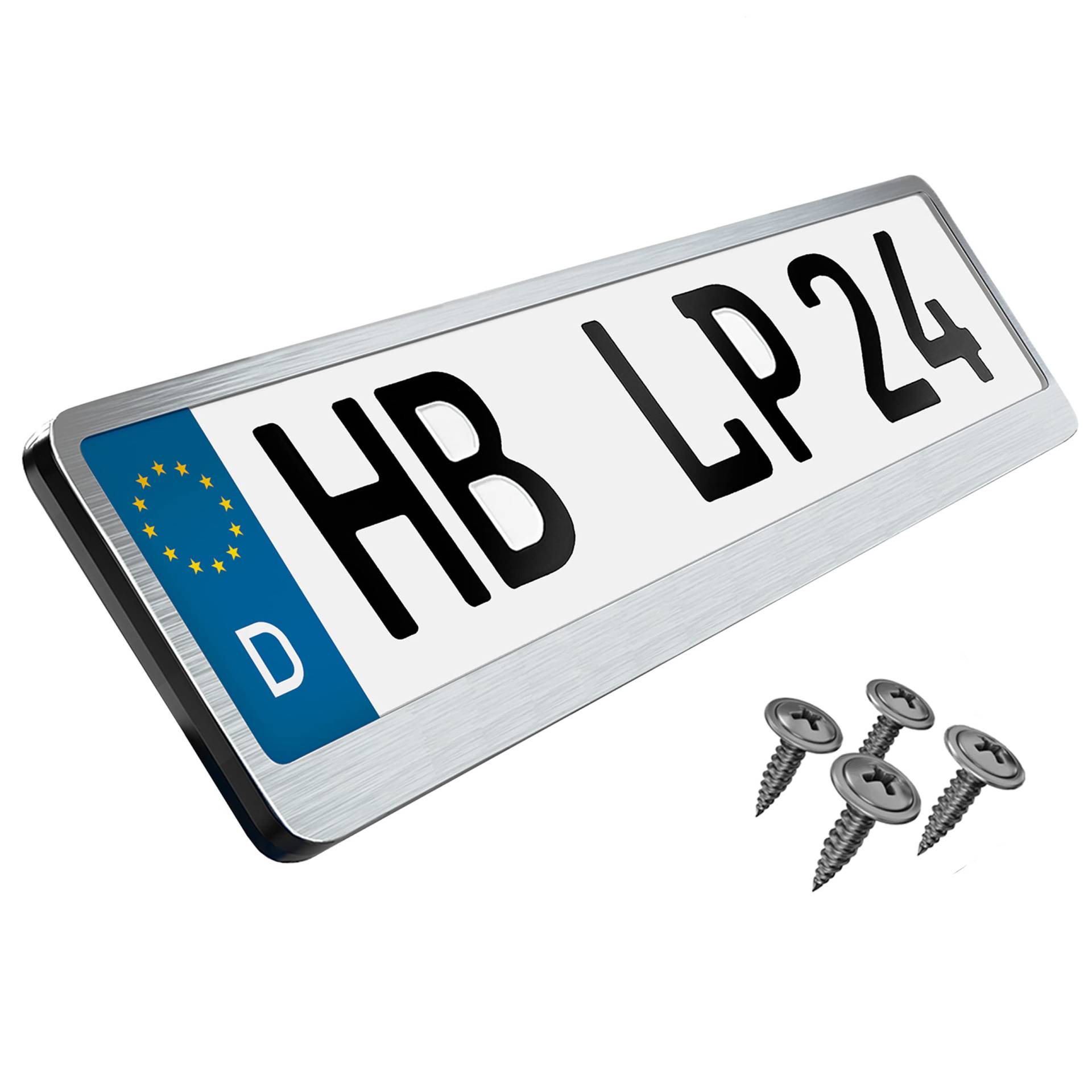 L&P Premium Kennzeichenhalter Auto Nummernschildhalter Edelstahl INOX V2A Kennzeichenverstärker Kennzeichenhalterung Nummernschildhalterung Verstärker Kennzeichen Nummernschild (Edelstahl gebürstet) von L & P Car Design