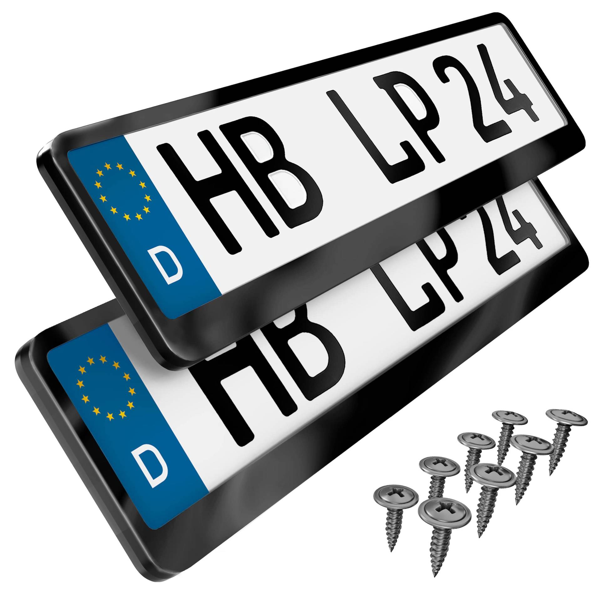 Premium Auto Kennzeichenhalter Nummernschildhalter Edelstahl poliert Kennzeichenverstärker Kennzeichenhalterung Nummernschildhalterung Halter Kennzeichen Nummernschild (Black - Chrom) von L & P Car Design