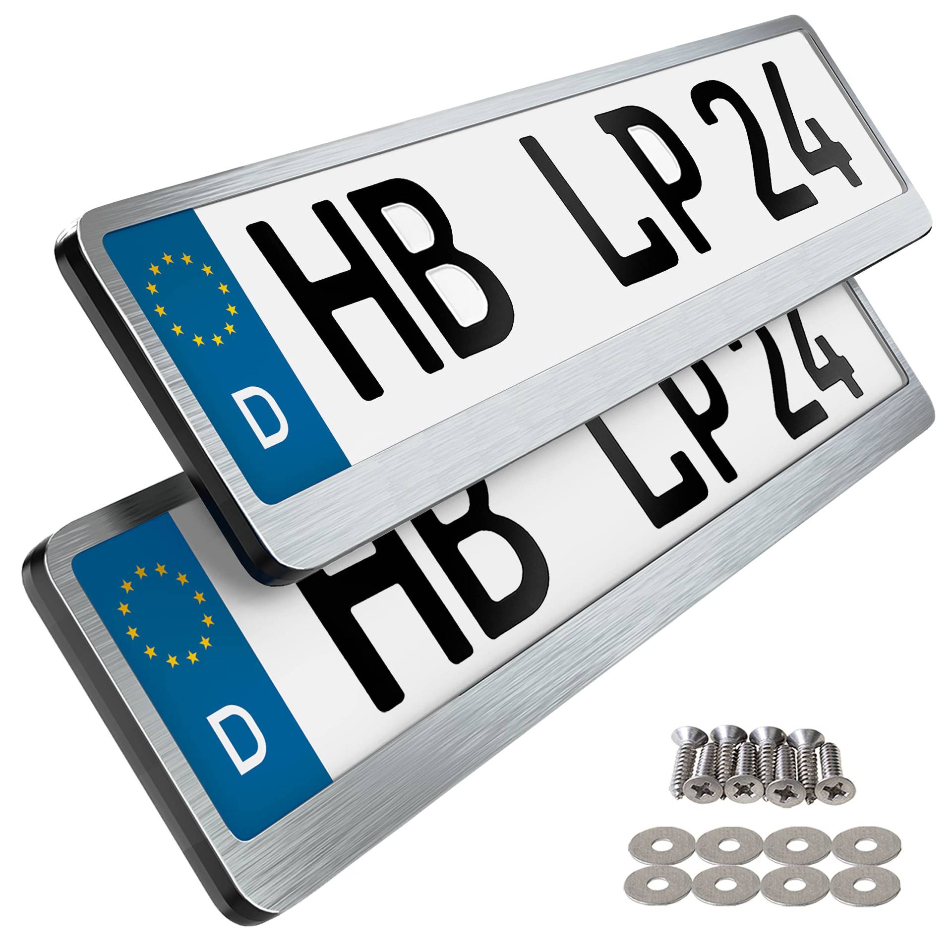 Premium Auto Kennzeichenhalter Nummernschildhalter Edelstahl poliert Kennzeichenverstärker Kennzeichenhalterung Nummernschildhalterung Halter Kennzeichen Nummernschild (Edelstahl gebürstet) von L & P Car Design