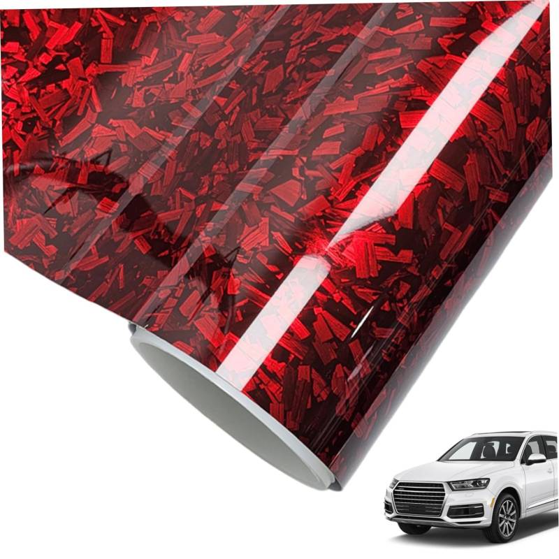 1 Roll Forged Carbonfaser-Wrap 12x39 Zoll Mehrzweck-PET geschmiedetes Kohlenstoffverpackung Selbstkleber Aufkleber für Auto-Motorrad, Rot, Faser-Vinyl von LAANCOO