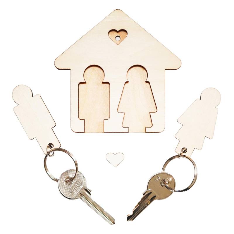 LAC Holz Schlüsselanhänger Geschenk Valentinstag für Paare - Partner Einweihungsgeschenk Wohnung oder Richtfest Haus von LAC EVERYTHING EVERYWHERE