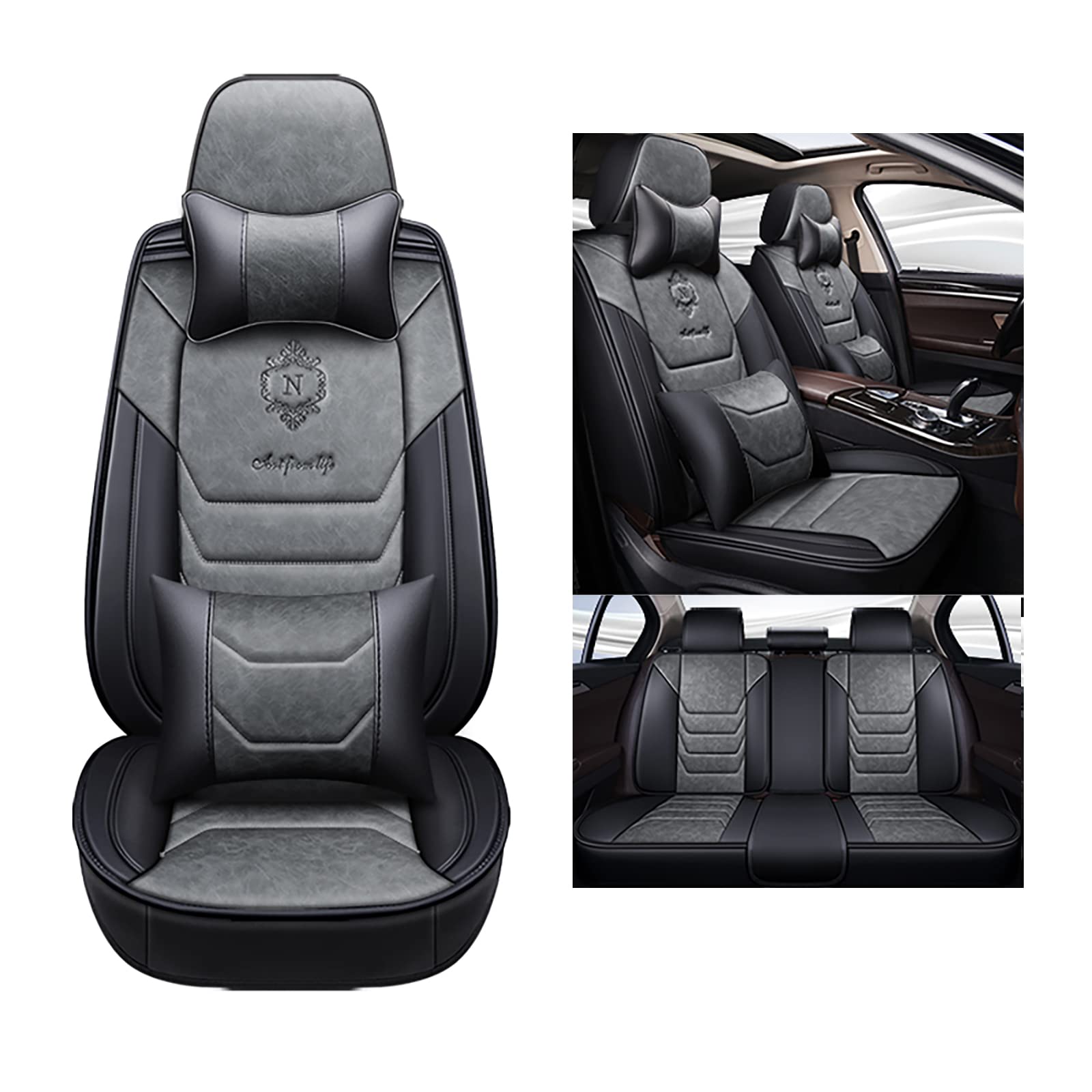 LADUMU Sitzbezüge Auto Universal Set Zubehör für Dacia Dokker/Duster/Duster Van/Jogger Extreme/Lodgy/Lodgy Stepway/Logan/Logan MCV/Logan MCV Autositzbezüge Wasserdichtes Leder, grau von LADUMU