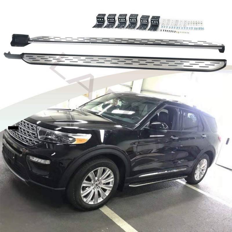 LAFENG Trittbretter Seitenschutz Seitenstühle für F.ord All New Explorer 2019-2021, Schwarz Mix Silber, Edelstahl, Aluminiumlegierung, Kunststoff von VeeBrite