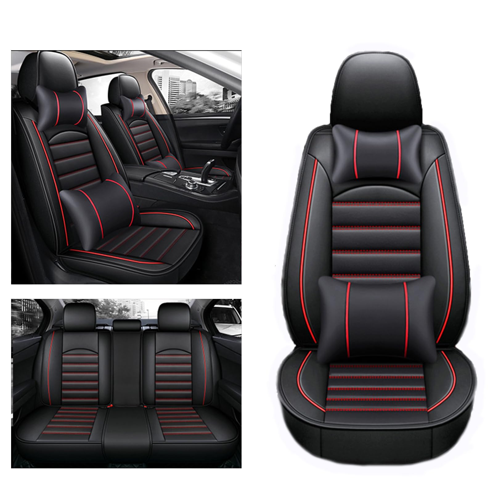 LAGNY Sitzbezüge Auto Set für Ford S-MAX 2006-2012 2013 2014 2015, Wasserdicht Atmungsaktive Rutschfester Leder-Autositzkissen,-Luxury-Black Red von LAGNY