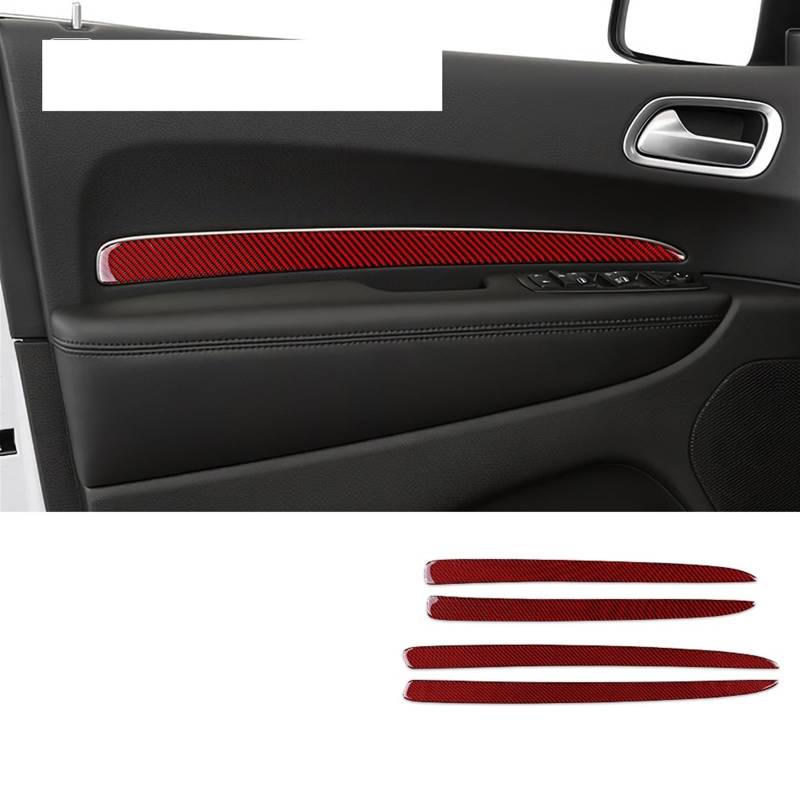 LAINGJINGMEI Aufkleber Kompatibel for Dodge Durango 2011-2020 Auto Real Carbon Fiber Türgriff Dekoration Abdeckung Trim Innen Zubehör(Black with Red) von LAINGJINGMEI