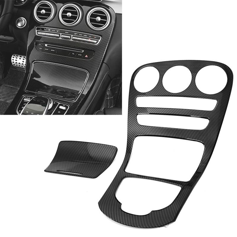 LAINGJINGMEI Auto Mittelkonsole Panel Abdeckung Trim Kompatibel for Mercedes Benz C-Klasse W205 C180L C200 C300 2015-2018 ABS Carbon Faser Aufkleber Dekoration(No Clock) von LAINGJINGMEI