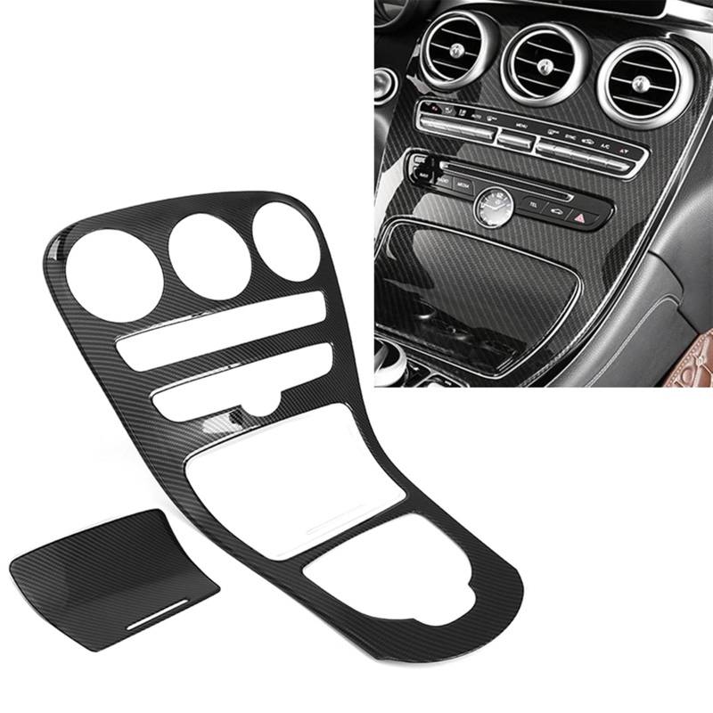 LAINGJINGMEI Auto Mittelkonsole Panel Abdeckung Trim Kompatibel for Mercedes Benz C-Klasse W205 C180L C200 C300 2015-2018 ABS Carbon Faser Aufkleber Dekoration(with Clock) von LAINGJINGMEI