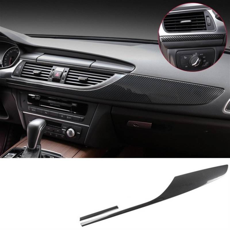 LAINGJINGMEI Auto Styling Carbon Faser Farbe Konsole Armaturenbrett Dekoration Panel Abdeckung Aufkleber Trim Kompatibel for Audi A6 C7 2012-18 innen Zubehör(Carbon Black) von LAINGJINGMEI