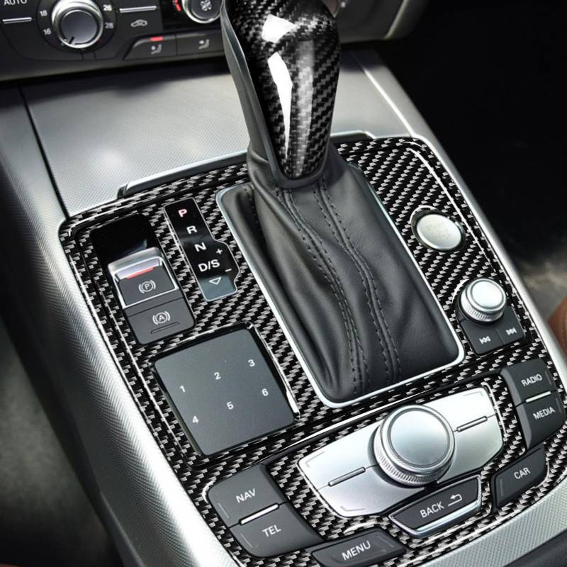 LAINGJINGMEI Echte Carbon Faser Auto Getriebe Shift Box schaltknauf Kopf Rahmen Abdeckung Aufkleber for 2012-2018 Kompatibel for Audi a6 S6 C7 A7 S7 4G8 von LAINGJINGMEI