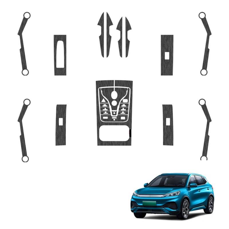 LAINGJINGMEI Kompatibel for BYD ATTO 3 Yuan Plus 2022–2025, Auto-Innenaufkleber, Hebefenster-Panel-Aufkleber, Getriebe-Lenkrad-Schutzfolie, Zubehör(Black) von LAINGJINGMEI