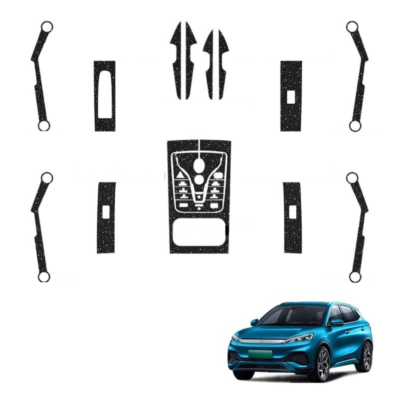 LAINGJINGMEI Kompatibel for BYD ATTO 3 Yuan Plus 2022–2025, Auto-Innenaufkleber, Hebefenster-Panel-Aufkleber, Getriebe-Lenkrad-Schutzfolie, Zubehör(Flash Point Black) von LAINGJINGMEI