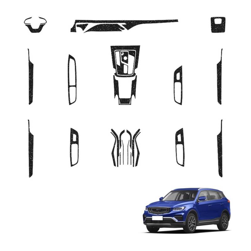 LAINGJINGMEI Kompatibel for Geely AZKARRA Atlas Pro 2020–2025, Auto-Innenaufkleber, Hebefenster-Panel, Getriebe, Lenkrad-Schutzfolie, Zubehör(Flash Point Black) von LAINGJINGMEI