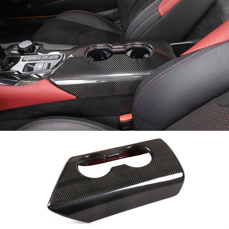 LAINGJINGMEI Kompatibel for Toyota GR Supra A90 2019-2022 Real Carbon Fiber Auto Zentrale Steuerung Armlehne Box Lagerung Abdeckung Trim Aufkleber Auto Zubehör(Style A Black) von LAINGJINGMEI