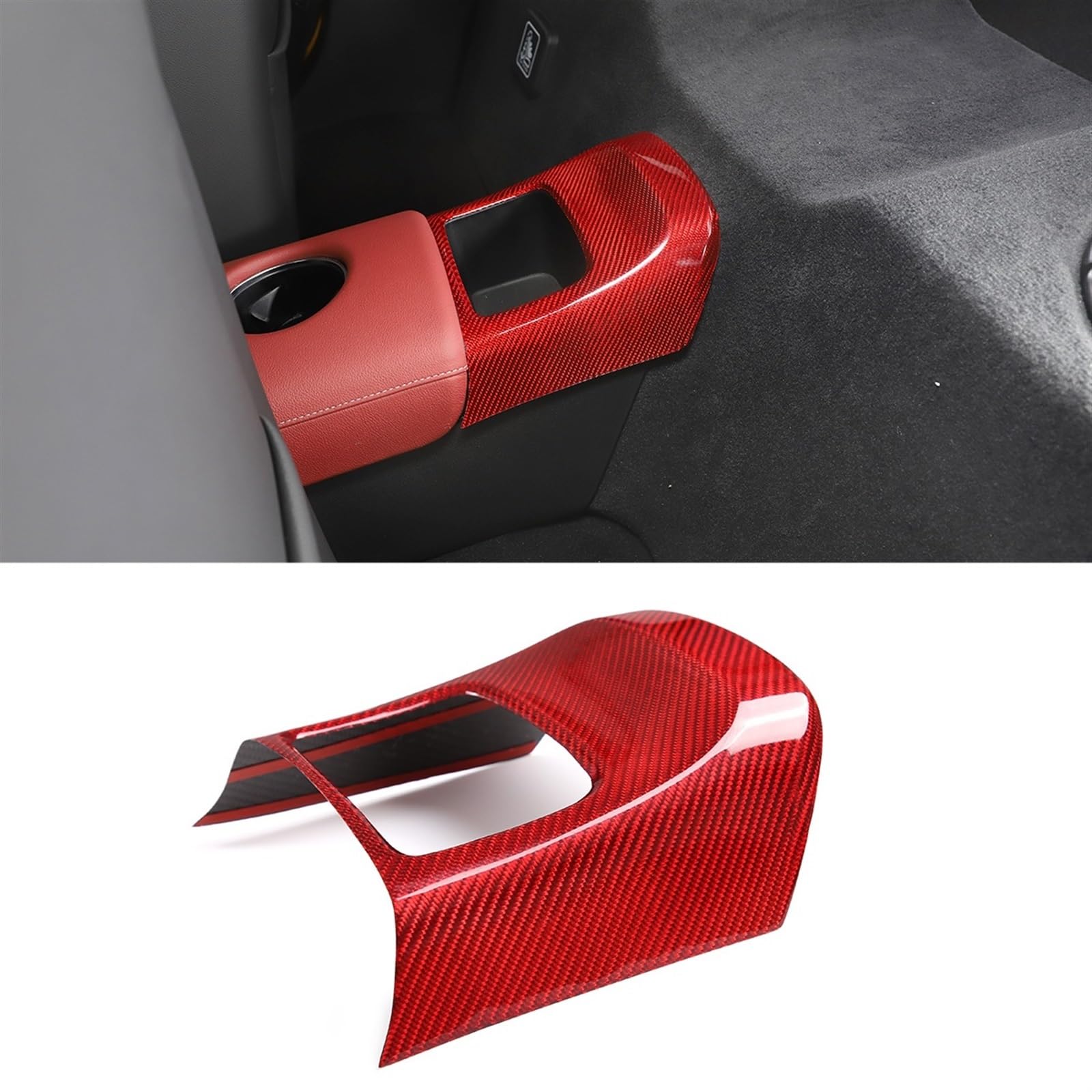 LAINGJINGMEI Kompatibel for Toyota GR Supra A90 2019-2022 Real Carbon Fiber Auto Zentrale Steuerung Armlehne Box Lagerung Abdeckung Trim Aufkleber Auto Zubehör(Style B Red) von LAINGJINGMEI