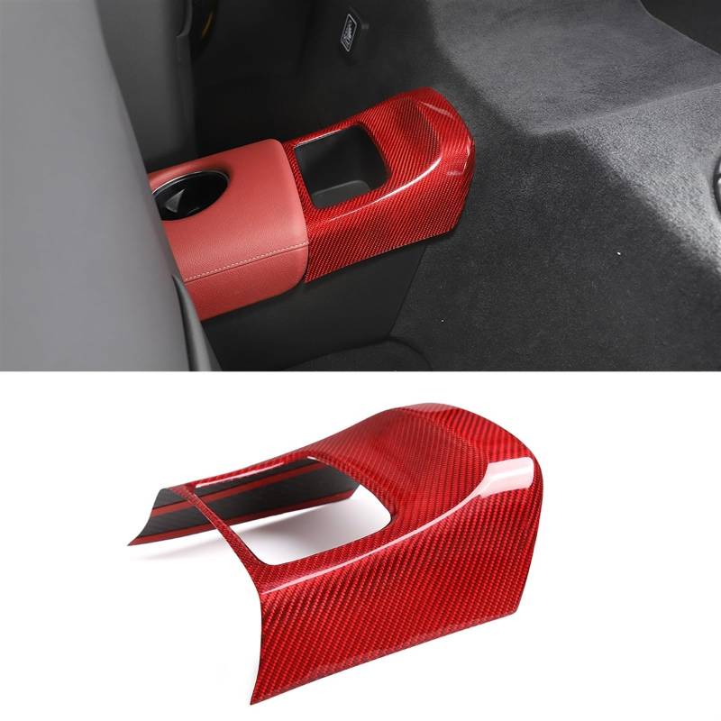LAINGJINGMEI Kompatibel for Toyota GR Supra A90 2019-2022 Real Carbon Fiber Auto Zentrale Steuerung Armlehne Box Lagerung Abdeckung Trim Aufkleber Auto Zubehör(Style B Red) von LAINGJINGMEI