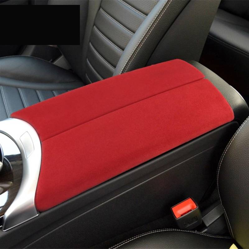 LAINGJINGMEI Wildleder Car Wrapping ABS Armlehne Box Panel Kompatibel for Mercedes Benz C Klasse W205 GLC X253 Mittelkonsole Abdeckungen Aufkleber Trim Zubehör(Red) von LAINGJINGMEI