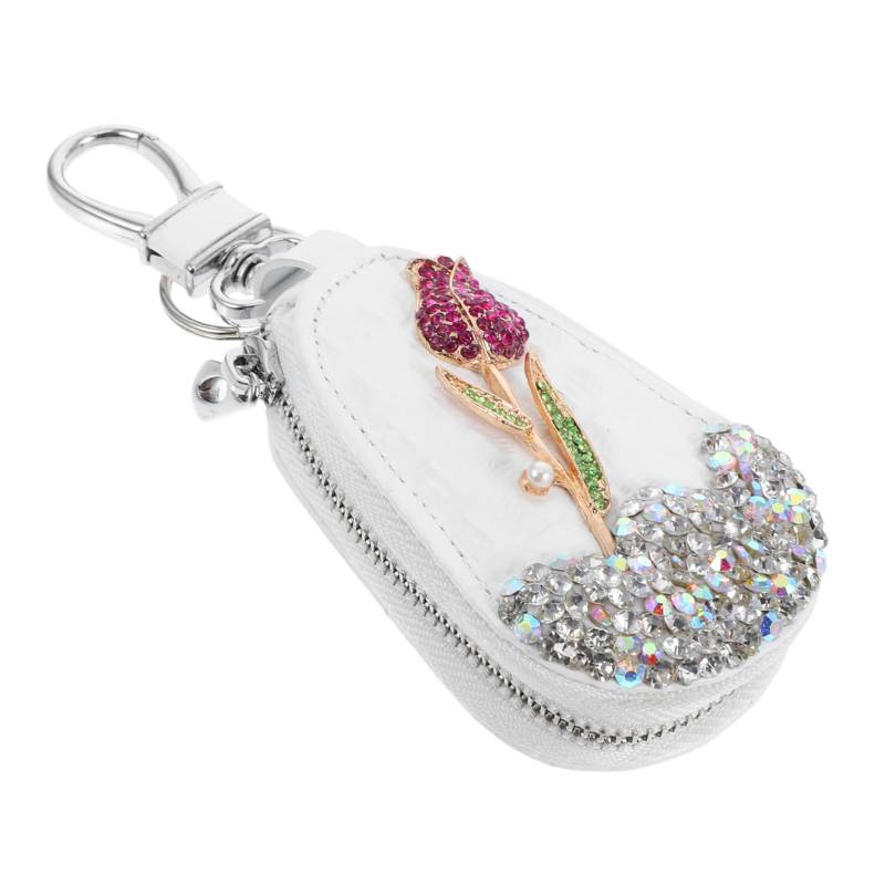LALADEFIEE Autoschlüsselhalter Mit Strasssteinen, Rose, Blume, Pu-schlüsselanhänger-etui, Schutzhülle Für Auto-Fernbedienung, Tasche, Glitzernde Autoschlüsselabdeckung, Eleganter von LALADEFIEE