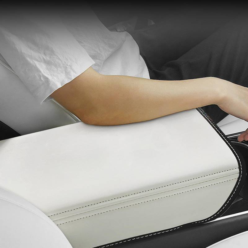 LANFAT Auto-Armlehnen-Abdeckung für Tesla Model 3 Modell Y PU-Leder Mittelkonsole Schutz Pad Armlehne Box Matte für Modell 3 2017-2023 Modell Y 2020-2022 2023 Innendekor-Zubehör (weiß) von LANFAT