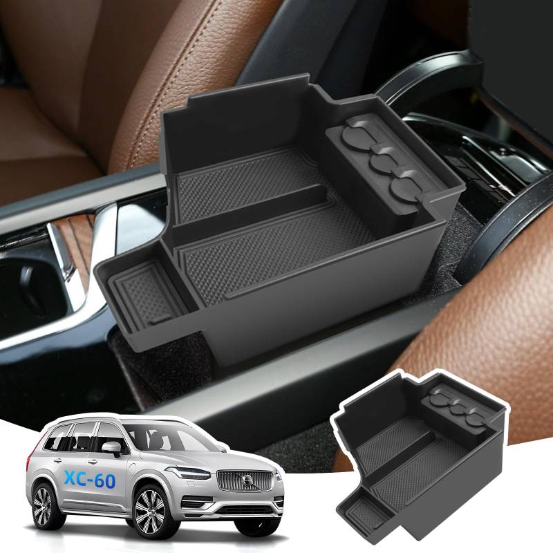 LANGBEAN Armlehne Aufbewahrungsbox für Volvo XC60 2025 2024 2023 2022 2021 2020 2019 2018, Mittelkonsole Organizer mit Münzbox, Armlehne Organizer mit Antirutschmatten von LANGBEAN