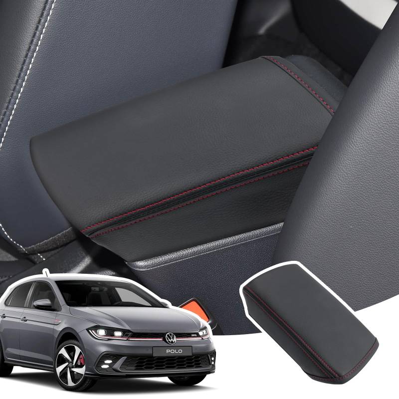 LANGBEAN Armlehnenabdeckung für VW Polo MK6 2018-2025, Mittelarmlehne Abdeckung aus PU-Leder, Seat Ibiza Arona Armlehnenschutzhülle Mittelkonsole Zubehör zur Erhöhung der Armlehne, Rot von LANGBEAN