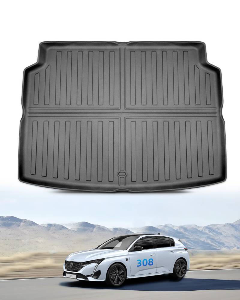 LANGBEAN Kofferraummatte für Peugeot 308 3 Hybrid PHEV 2025 2024 2023 2022, Kofferraum Schutzmatte Hinten Original aus TPE mit Hohem Rand, Rutschfestes und Wasserdichtes von LANGBEAN