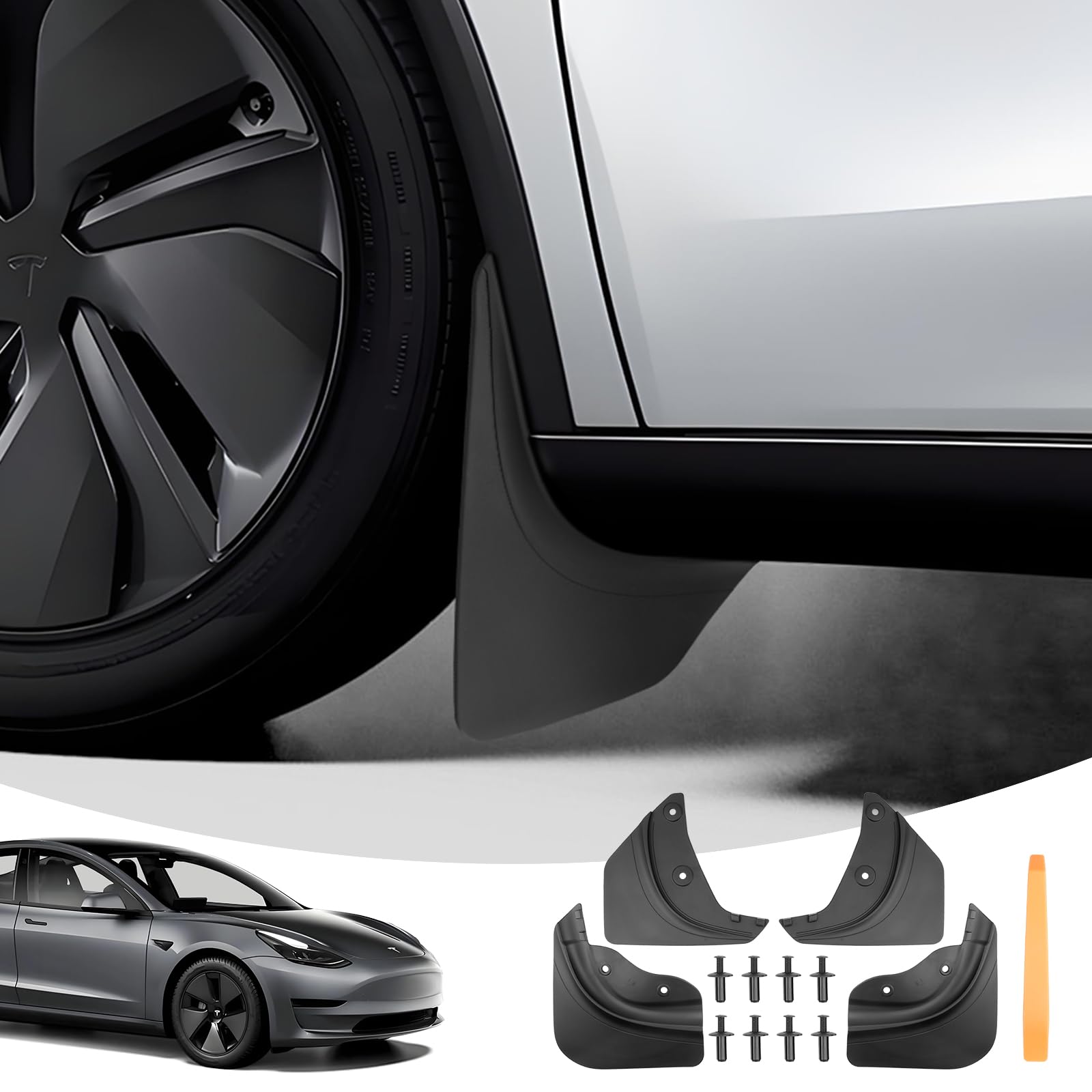 LANGBEAN Schmutzfänger für Tesla Model Y 2024 2023 2022 2021, Vordere und Hintere Spritzschutz mit Montageschrauben, Allwetter Schlammklappen Zubehör Kein Bohren Nötig [4 Stück] von LANGBEAN