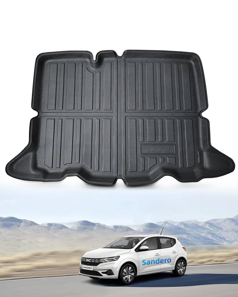 LANGBEAN Untere Kofferraummatte für Dacia Sandero 3 2025 2024 2023 2022 2021, Kofferraum Schutzmatte Hinten Original Sandero Stepway 3 aus TPE mit Hohem Rand, Rutschfestes und Wasserdichtes von LANGBEAN