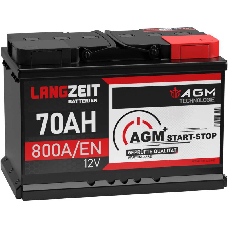 LANGZEIT AGM Batterie 70Ah 12V 800A/EN Start-Stop Autobatterie VRLA Batterie von LANGZEIT Batterien