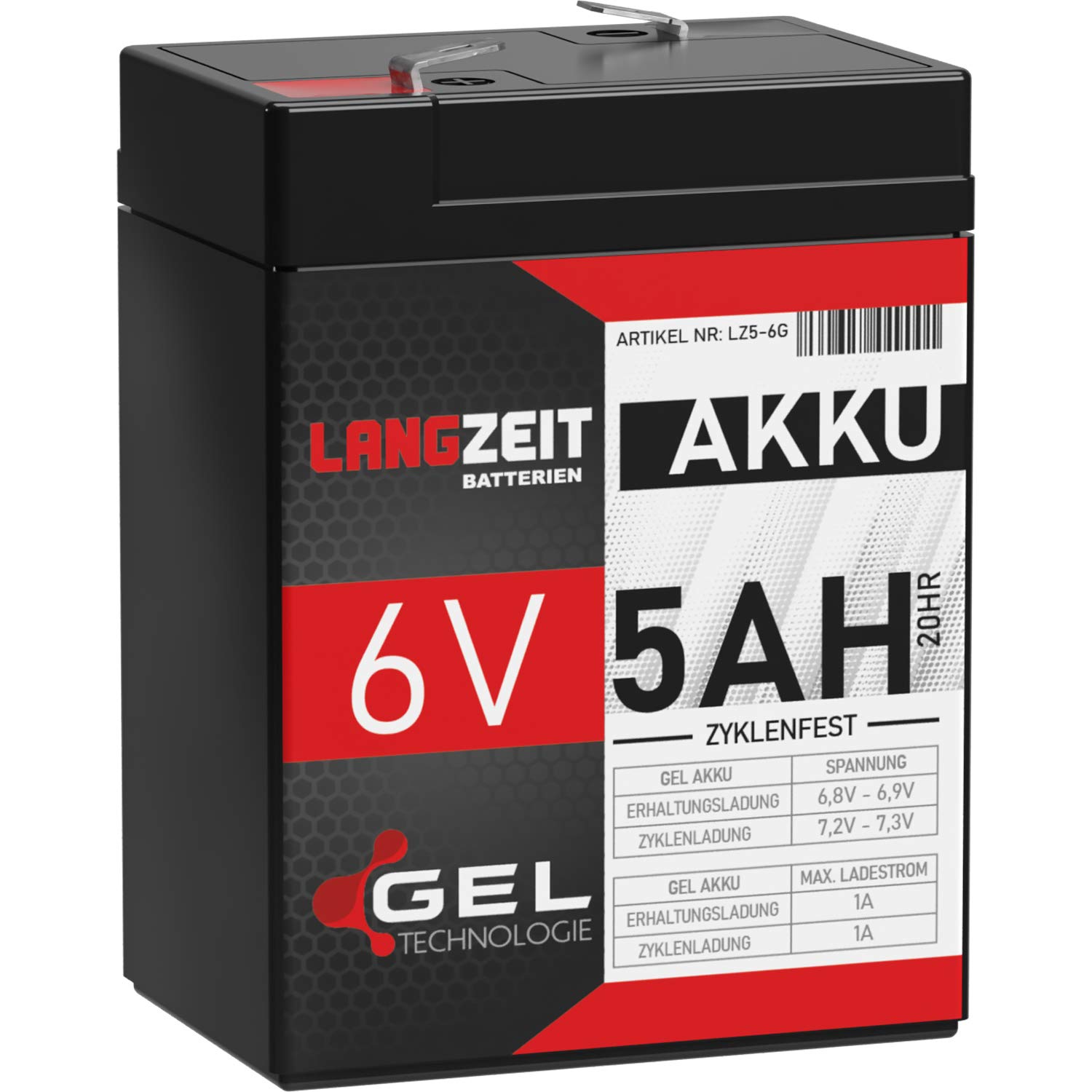 LANGZEIT 6V Akku 5Ah GEL Profi Blei Akku für Kinderauto Elektroauto USV UPS extrem zyklenfest vorgeladen auslaufsicher ersetzt 4Ah 4,5Ah LANGZEIT 6V Akku 5Ah GEL Profi Blei Akku für Kinderauto Elektroauto USV UPS extrem zyklenfest vorgeladen auslaufsicher ersetzt 4Ah 4,5Ah von LANGZEIT Batterien